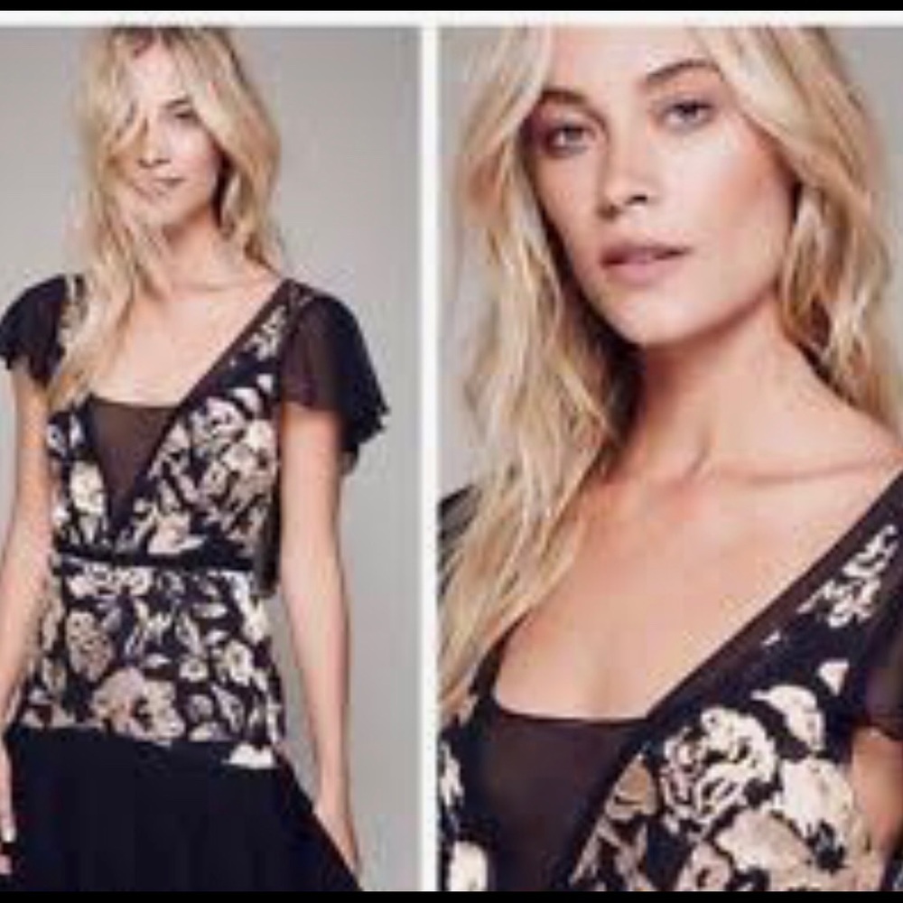 Free people cocktail gold embroidered black dress